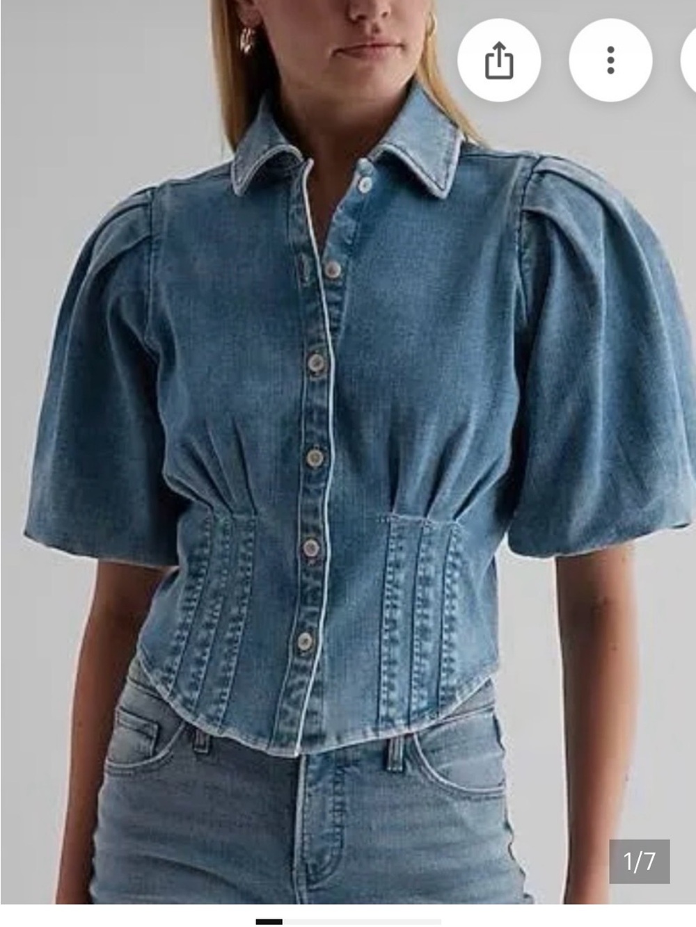 Denim Button Up Puff sleeve Shirt